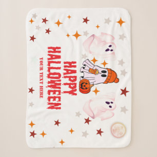 Cute Halloween Ghost Custom Text Sherpa Blanket