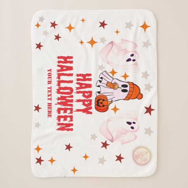 Cute Halloween Ghost  | Custom Text Sherpa Blanket (Front)