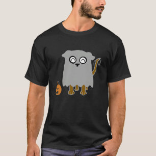 Cute Halloween Ghost Dog Trick Or Treating Pocket T-Shirt
