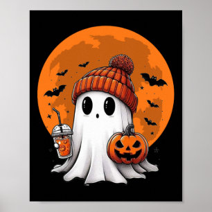Cute Halloween Ghost Drink Coffee Cute Ghost Trick Poster