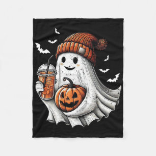 Cute Halloween Ghost Drink Coffee Pumpkin Hallowee Fleece Blanket