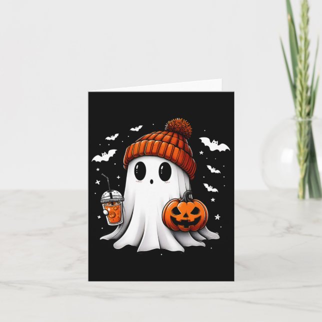Cute Halloween Ghost Drink Pumpkin  Card (Front)