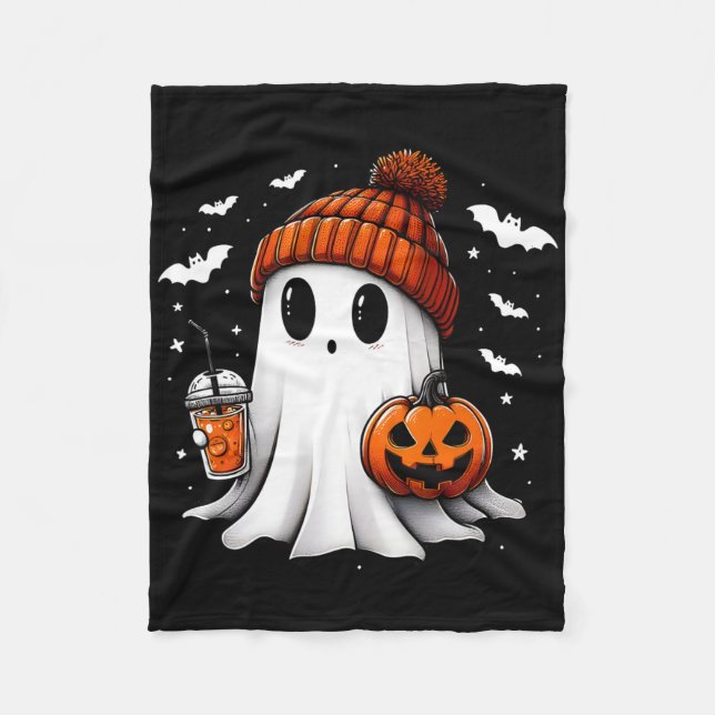 Cute Halloween Ghost Drink Pumpkin  Fleece Blanket (Front)