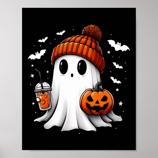 Cute Halloween Ghost Drink Pumpkin  Poster (Front)