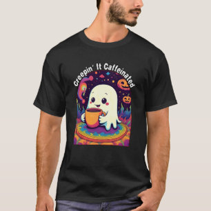 Cute Halloween Ghost Drinking Coffee, Creepin It C T-Shirt
