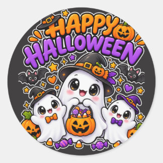 Cute Halloween Ghost Family Classic Round Sticker