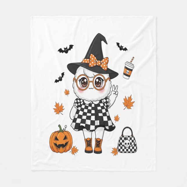 Cute Halloween Ghost Fleece Blanket (Front)
