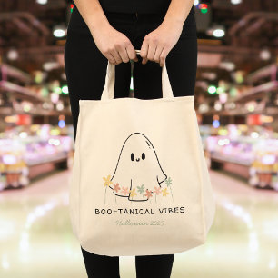 Cute Halloween Ghost Floral Boo-tanical Custom Tote Bag