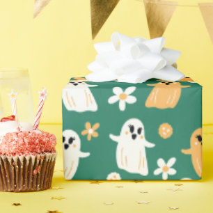Cute Halloween Ghost floral Pattern Wrapping Paper