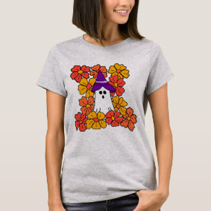 Cute Halloween Ghost Flower Field T-Shirt