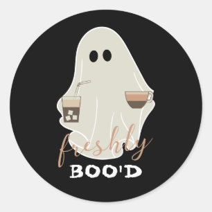 Cute Halloween Ghost Freshly Boo'd Black Classic Round Sticker