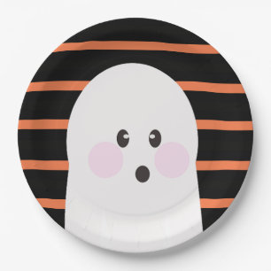 Cute Halloween Ghost Ghoul Black Orange Paper Plate