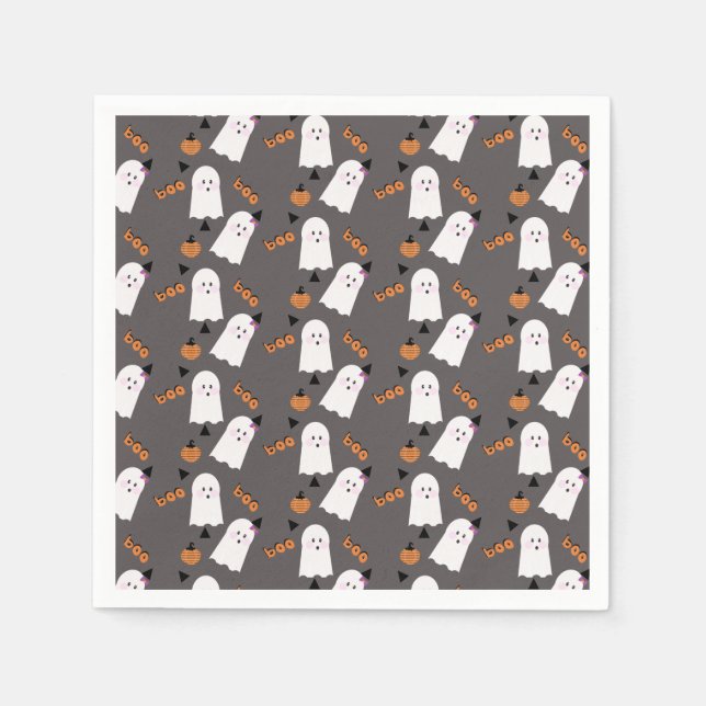 Cute Halloween Ghost Ghoul Orange Grey Confetti  Napkin (Front)