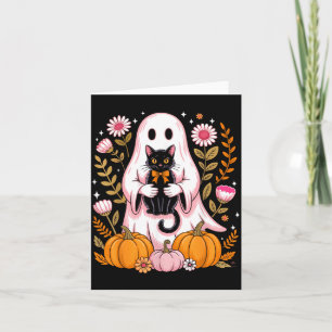 Cute Halloween Ghost Holding Black Cat Vintage Card
