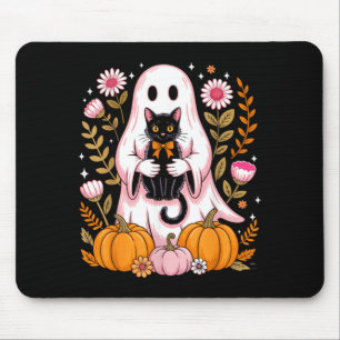 Cute Halloween Ghost Holding Black Cat Vintage Mouse Pad