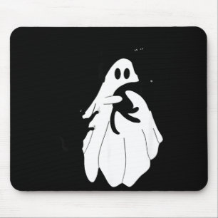 Cute Halloween Ghost Holding Three Black Cats Mouse Pad