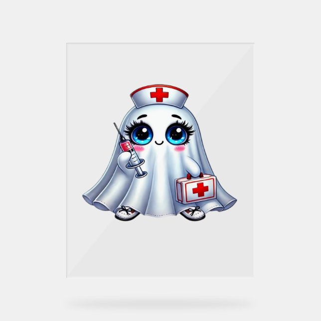 Cute Halloween ghost in a nurse's uniform Classic  Acrylic Sign (Front)