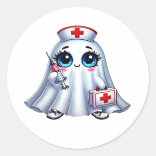 Cute Halloween ghost in a nurse's uniform Classic  Classic Round Sticker