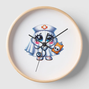 Cute Halloween ghost in a nurse's uniform Classic  Clock