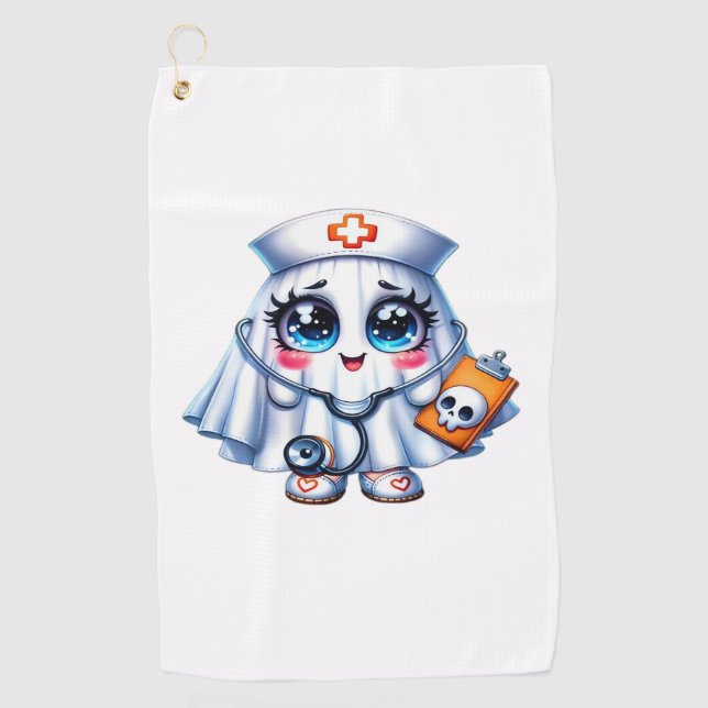 Cute Halloween ghost in a nurse's uniform Classic  Golf Towel (Front)