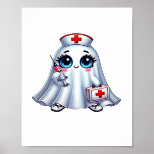 Cute Halloween ghost in a nurse's uniform Classic  Poster
