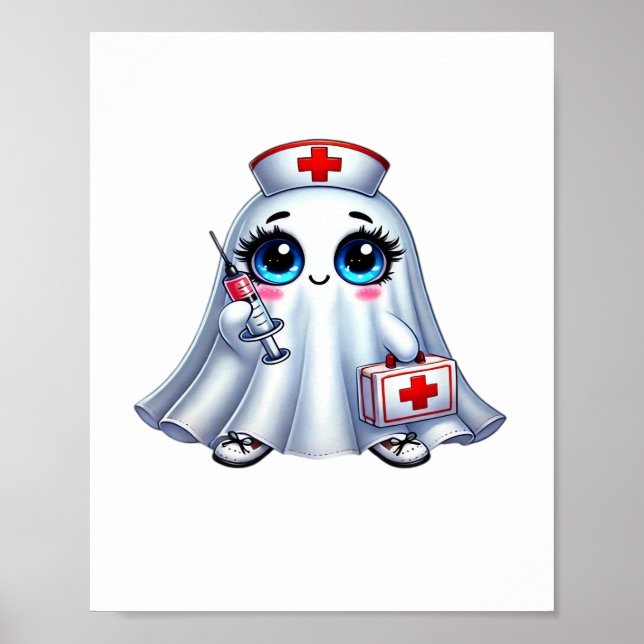 Cute Halloween ghost in a nurse's uniform Classic  Poster (Front)
