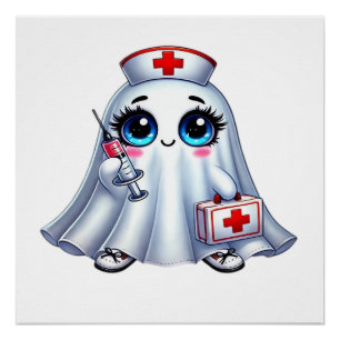Cute Halloween ghost in a nurse's uniform Classic Poster