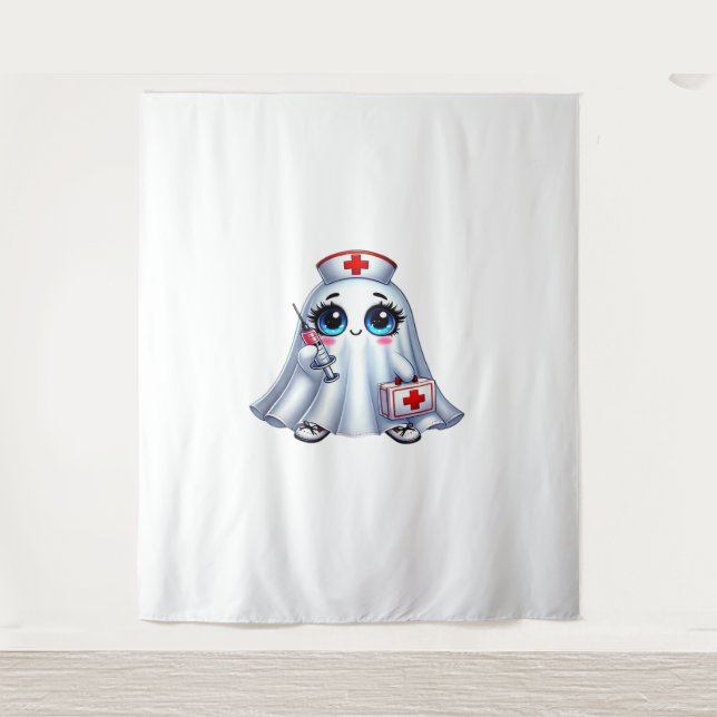 Cute Halloween ghost in a nurse's uniform Classic  Tapestry (Front)