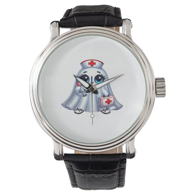 Cute Halloween ghost in a nurse's uniform Classic  Watch (Front)