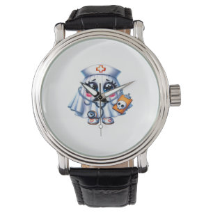 Cute Halloween ghost in a nurse's uniform Classic  Watch
