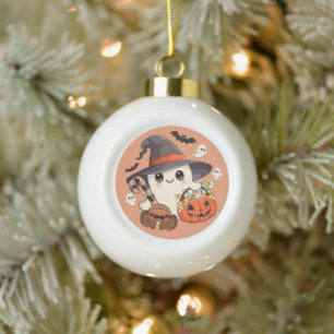 Cute Halloween Ghost Kawaii Style Ceramic Ball Christmas Ornament