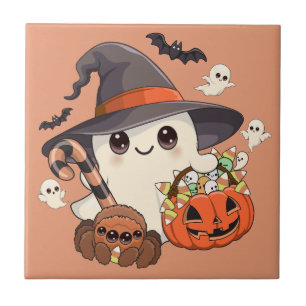 Cute Halloween Ghost Kawaii Style Ceramic Tile