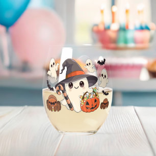Cute Halloween Ghost Kawaii Style Stemless Wine Glass