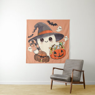 Cute Halloween Ghost Kawaii Style Tapestry