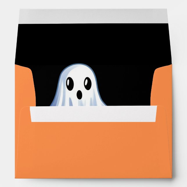Cute Halloween Ghost on Soft Orange Envelope (Back (Bottom))