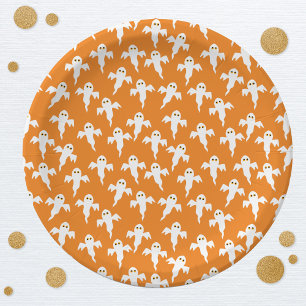 Cute Halloween Ghost Orange Paper Plate