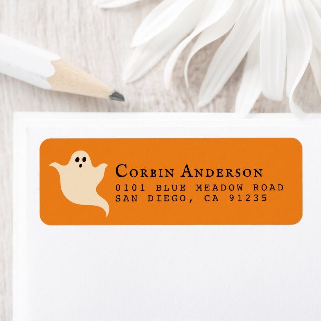 Cute Halloween Ghost Orange Return Address Label (Insitu)