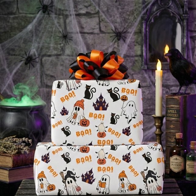 Cute Halloween Ghost Pattern – Spooky Black Cats Wrapping Paper (Creator Uploaded)