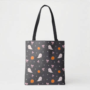 Cute Halloween Ghost Pattern Tote Bag Black