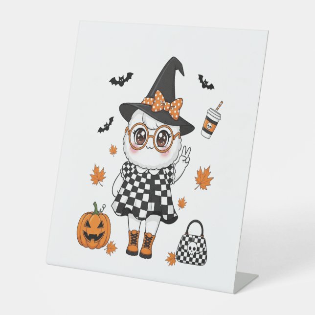 Cute Halloween Ghost Pedestal Sign (Front)