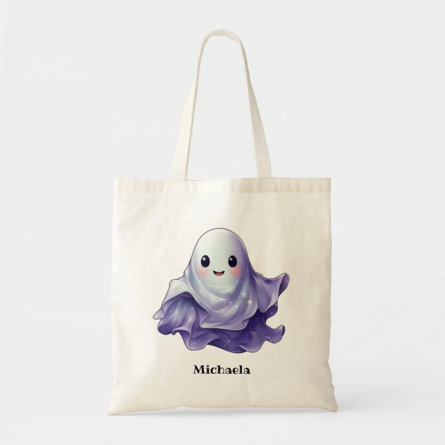 Cute Halloween Ghost Personalised Name Tote Bag (Front)