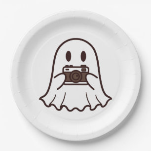 Cute Halloween Ghost Photographer Paper Plate