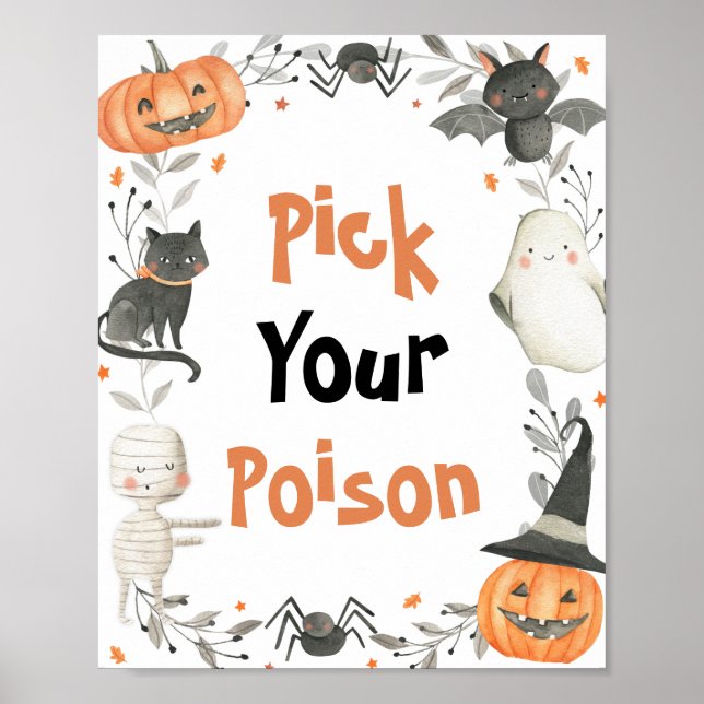 Cute Halloween Ghost Pick Your Poison Drinks Sign (Front)