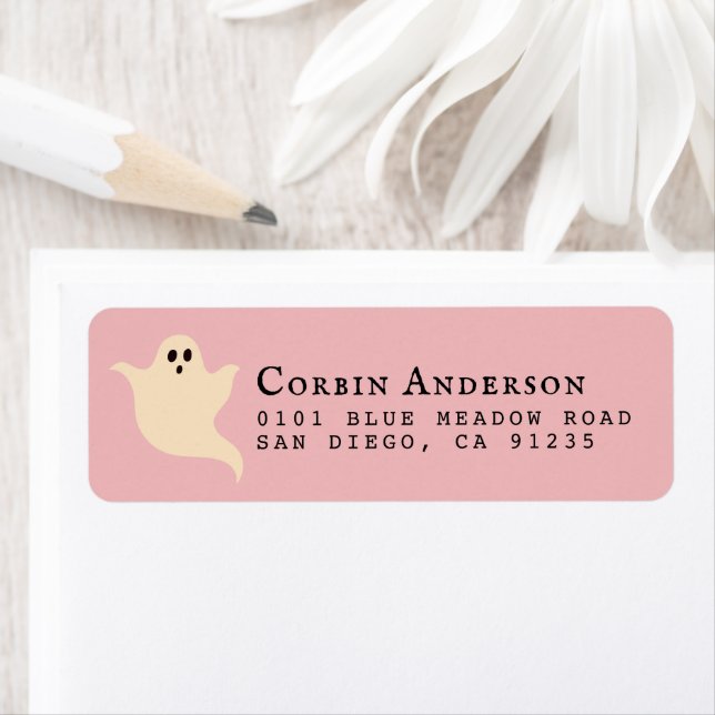 Cute Halloween Ghost Pink Return Address Label (Insitu)