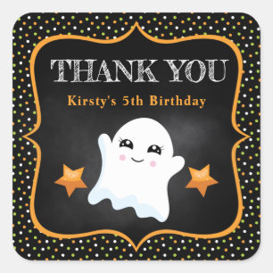 Cute Halloween Ghost & Polka Dots Birthday Square Sticker