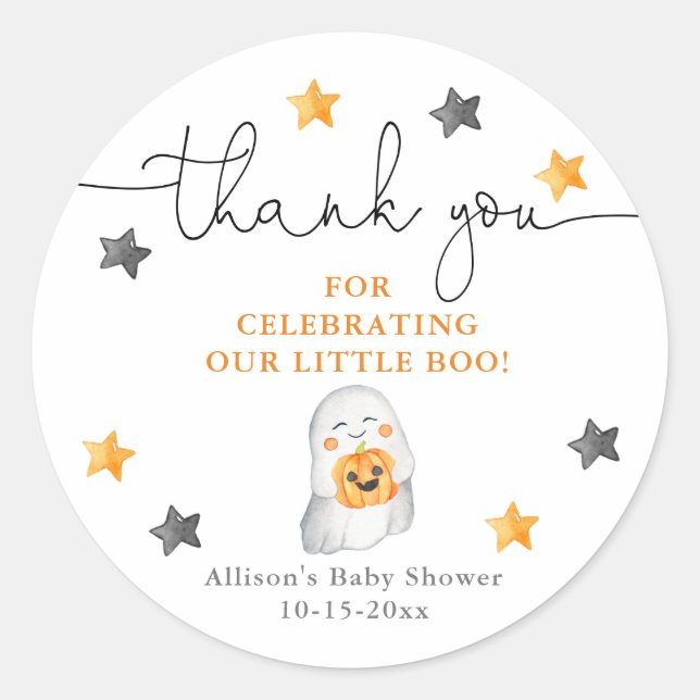 Cute Halloween ghost pumpkin baby shower Classic Round Sticker (Front)