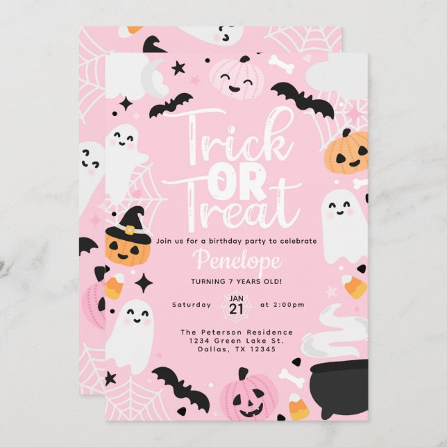 Cute Halloween Ghost Pumpkin Birthday Party Invitation (Front/Back)