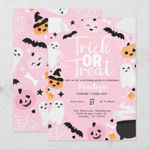 Cute Halloween Ghost Pumpkin Birthday Party Invitation