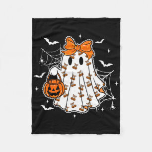 Cute Halloween Ghost Pumpkin Girl Coquette Spooky Fleece Blanket