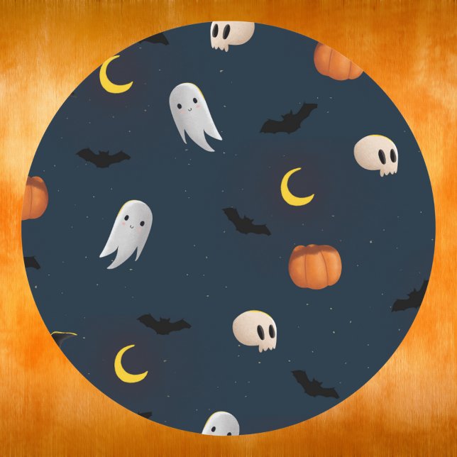 Cute Halloween Ghost Pumpkin Night Classic Round Sticker (Creator Uploaded)